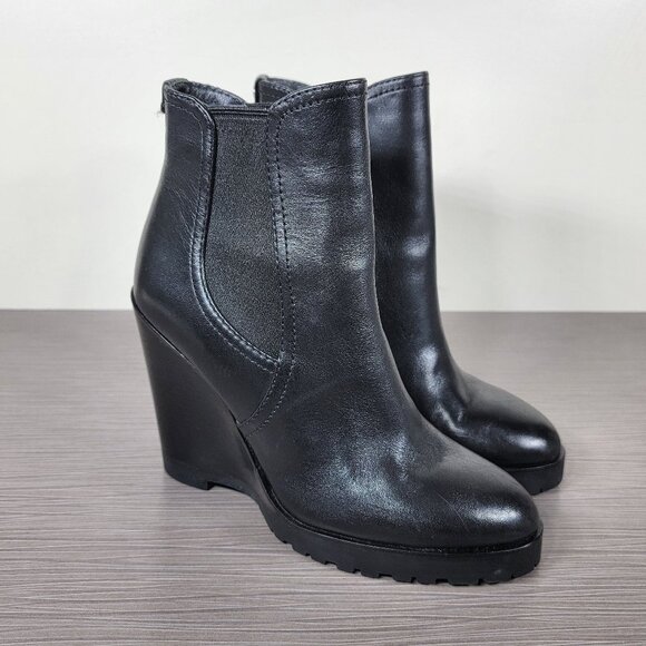 Michael Kors Thea Wedge Chelsea Boots, Black Leather, Womens Size 6 M - Picture 3 of 11